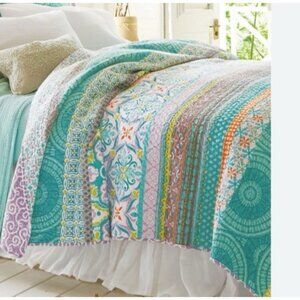 SOFT SURROUNDINGS POSITANO COVERLET QUILT KING 100% COTTON REVERSIBLE BLANKET
